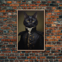 Carregar imagem no visualizador da galeria, Admiral Meow Reporting For Duty, Victorian Cat Portrait Art, Framed Canvas Print, Gothic Dark Academia Wall Art