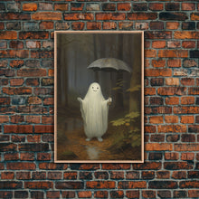 Load image into Gallery viewer, Goofy Ghost In The Rain, Vintage Halloween Canvas, Framed Canvas Print, Cute Wall Art, Who's Haunting Who?
