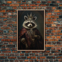 Load image into Gallery viewer, The Raccoon King, Framed Canvas Print Or Canvas, Victorian Animal Print Oil Painting, Funny Halloween Decor