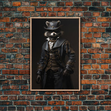 Carregar imagem no visualizador da galeria, Funny Raccoon Art, Framed Canvas Print Or Poster, Funny Halloween Art, Victorian Raccoon Oil Painting Portrait