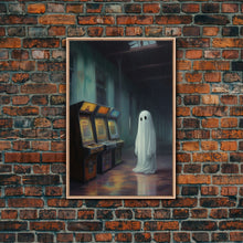 Carregar imagem no visualizador da galeria, Ghost in an Abandoned Arcade, Nostalgia Canvas, Art Canvas Print, Dark Academia, Gothic Retro, Game Room Art, Halloween Decoration