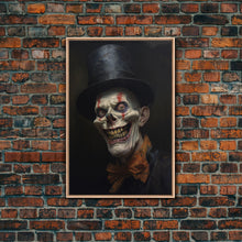 Load image into Gallery viewer, Creepy Clown Art Canvas Print, Victorian Horror Decor, Gothic Halloween Art, Framed Canvas, Halloween Canvas, Scary Wall Art, Unusual Decor