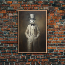 Carregar imagem no visualizador da galeria, Ghost Wearing A Top Hat, Victorian Gentleman Ghost, Framed Canvas Print, Halloween Canvas Art, Unique Spooky Decor, Gothic Dark Academia Art
