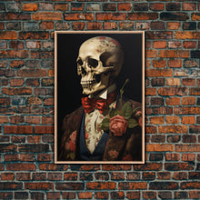 Carregar imagem no visualizador da galeria, Spooky Halloween Art, Floral Skeleton, Framed Canvas Print, Skeletal Art, Halloween Art Print, Halloween Decoration, Halloween Printables