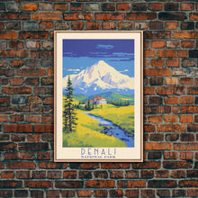 Load image into Gallery viewer, Denali National Park Travel Poster Print, Canvas Print Wall Art, Alaska Travel Art, Midcentury Modern Travel Decor, MCM Wall Art
