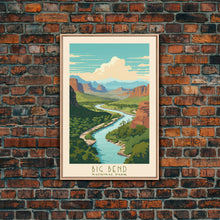 Load image into Gallery viewer, Big Bend National Park, Framed Wall Art Canvas Print, Travel Poster, Texas Travel Art, Roadtrip Decor, Cool Art, Retro State Park Art