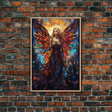 Load image into Gallery viewer, Angel, Fantasy Art, Angel Wings, Canvas Print, Wall Hanging, Portrait Art, Stained Glass Art, Housewarming Gift, Bedroom Teen Girl Art