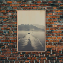 Load image into Gallery viewer, Boat Art, Black And White, Minimalist Wall Art, Mountain Wall Art, Canvas Print, Wall Hanging, Portrait Art, Nature Print, Nautical Print