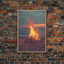 Load image into Gallery viewer, Beach Campfire Under The Stars, Photography Print, Framed Canvas Print, Beach House Decor, Coastal Decor, Beach Print, Beach Art