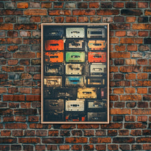 Cargar imagen en el visor de la galería, Cassette Tape Collage, Retro 80s Art, Photography, Fine Art Canvas Print, Giclee Print, Studio Decor, Music Lover Gift