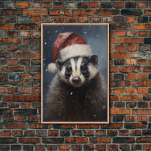 Carregar imagem no visualizador da galeria, Cute Christmas Badger In A Santa Hat, Framed Canvas Print, Christmas Art, Christmas Decor, Christmas Art Print, Christmas Wall Art