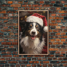 Carregar imagem no visualizador da galeria, Cute Border Collie In A Santa Hat, Framed Canvas Print, Christmas Decor, Holiday Decor, Seasonal Wall Decor, Farmhouse Christmas
