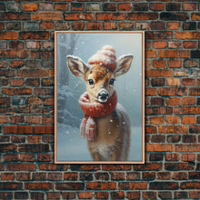 Carregar imagem no visualizador da galeria, Cute Christmas Deer - Farmhouse Christmas Decor - Fawn Dressed For Christmas - Xmas Decor - Christmas Wall Art- Holiday Decorations