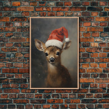 Carregar imagem no visualizador da galeria, Cute Christmas Deer - Farmhouse Christmas Decor - Fawn Dressed For Christmas - Xmas Decor - Christmas Wall Art- Holiday Decorations