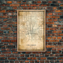Cargar imagen en el visor de la galería, Columbus vintage map print poster or framed canvas, Ohio map print poster canvas, Columbus city map print poster canvas