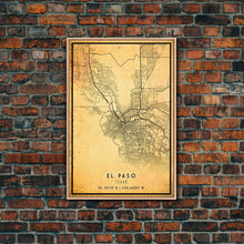 Load image into Gallery viewer, El Paso Texas Vintage Map Print, El Paso Map, Texas Map Art, El Paso City Road Map Poste, Vintage Gift Map, Travel Vacation Art, Rustic Map