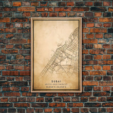 Load image into Gallery viewer, Dubai UAE map print poster or framed canvas, Dubai map print poster canvas, Dubai city map print poster canvas, Vintage Travel Art