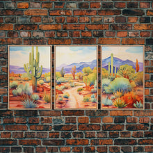 Carregar imagem no visualizador da galeria, Southwestern Desert Landscape 3 Piece Canvas Prints, Painting, Minimalist Art, Decor, Wall Decor, Wallpaper, Midcentury Modern Western Decor