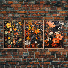 Load image into Gallery viewer, Boho Style Wall Art, Framed Canvas Print 3 Piece Set, Boho Chic, Gifts For Girlfriend, Boho Home Decor, Botanical Floral Art, Botanical Art