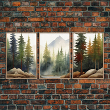 Carregar imagem no visualizador da galeria, 3 Panel Framed Canvas Print Wall Art Set of 3 Emerald Green Mountain Forest Lake Landscape Minimalist Modern Art Nature Wall Decor Pine Tree