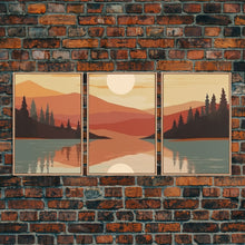Carregar imagem no visualizador da galeria, Framed Canvas Wall Art Set of 3 Sunset Forest Landscape Abstract Illustrations Prints Modern Art Minimalist Boho Wall Decor, 3 Piece Art