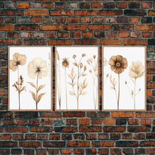 Load image into Gallery viewer, Boho Style Minimalist Farmhouse 3 Piece Wall Art, White Background Wildflowers, Botanical Floral Art, Rustic Chic Decor