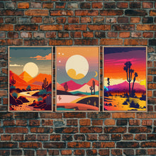 Load image into Gallery viewer, Art Deco Minimalism Desert Art, 3 Piece Triptych Art, Framed Canvas Prints, Multi-Panel Art, Desert Prints, Arizona Art, Western Decor
