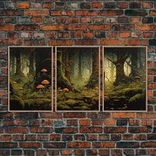 Carregar imagem no visualizador da galeria, Forest Wall Art, Mushroom Art Print, Trees Art, Canvas Print, Wall Art, 3 Piece Wall Art, Modern Home Decor, Above Bed Art, Indie Room Decor