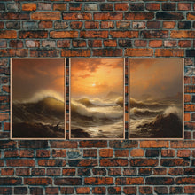 Load image into Gallery viewer, Beneath The Roaring Sea, Seascape Painting, 3 Piece Set, Framed Canvas Print, Cool Wall Art, Office Decor, Above Sofa Art