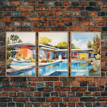 Load image into Gallery viewer, Architecture Wall Art, Mid-century House Art,  Canvas Print, Butterflies, Wall Art, 3 Piece Wall Art, Modern Office Art, Home Decor Prints