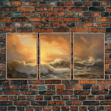 Carregar imagem no visualizador da galeria, 3 Piece Sunrise Ocean Painting On Canvas, Abstract Sea Landscape Painting, Original Textured Wall Art, Coastal Painting, Sunrise Painting