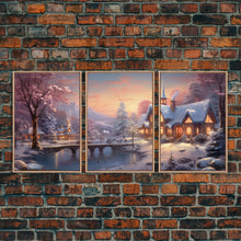 Carregar imagem no visualizador da galeria, 3 Piece Winter Scene, Framed Canvas Prints, Triptych Christmas Painting, Christmas Decor, Winter Art, Christmas Wall art, Xmas Art