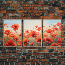 Load image into Gallery viewer, Beautiful Red Flowers, Wildflower Art, Framed Canvas Prints, 3 Piece Set, Triptych, Wall Art, Botanical Art, Floral Decor, Boho Style Art
