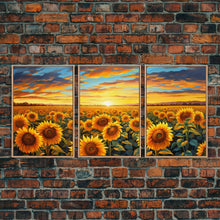 Load image into Gallery viewer, Beautiful Canvas Print Set | Sunflowers Wall Art Triptych | Botanical Print Set | Living Room Wall Art | Flower Illustrations | Flower Art