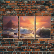 Carregar imagem no visualizador da galeria, 3 Piece Art Set, Seascape Painting Canvas Print, Beach House Decor, Sunset Painting, Original Painting, Boho Style Living Room Art
