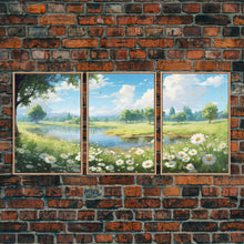 Load image into Gallery viewer, Beautiful Spring Meadow Landscape Painting 3 Piece Set, Spring Centerpiece Art, Original Oil Painting Wall Art, Minimalist Whimsical Decor