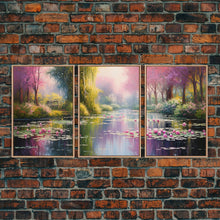 Load image into Gallery viewer, Zen Wall Art, Lake Wall Art, Lotus Print, Canvas Print, Set Of 3 Prints, Wall Art, 3 Piece Wall Art, Dining Room Decor, Home Decor Prints