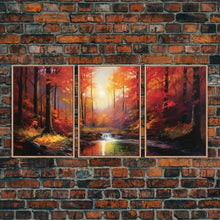 Carregar imagem no visualizador da galeria, Fall Wall Art, Fall Forest, Forest Print, Sunset, Canvas Print, Set Of 3 Prints, Wall Art, 3 Piece Wall Art, Farmhouse Art, Bookshelf Decor