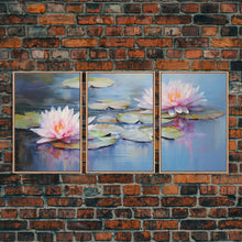 Load image into Gallery viewer, Lotus Wall Art, Floral Art Print, Water Lily Art, Canvas Print, Wall Art, 3 Piece Wall Art, Boho Wall Art, Farmhouse Wall Art, Closing Gift