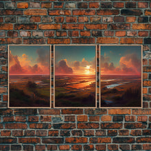 Load image into Gallery viewer, Ocean At Sunset, Lakehouse Wall Decor, 3 Piece Canvas Decor, 3 Piece Wall Art, Ready To Hang Canvas Prints