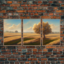 Carregar imagem no visualizador da galeria, A lone tree in a Texas field, Canvas print, Texan art, Prairies, fields and grass, 3 Piece Wall Art, Ready To Hang Canvas Print