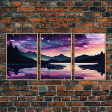 Carregar imagem no visualizador da galeria, Fantasy Starry Night Magical Forest Landscape, 3 Piece Wall Art, Ready To Hang Canvas Print, Cool Unique Living Room Wall Art Decor