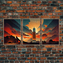 Load image into Gallery viewer, Art Deco Brutalist Architecture, Dystopian, 3 Piece Wall Art, Ready To Hang Canvas Print, Beautiful Living Room Wall Art Decor
