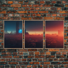 Load image into Gallery viewer, Cyberpunk Cityscape, Cyberpunk Concept Art at Sunset, Cool mancave art, 3 Piece Canvas Decor, 3 Piece Wall Art, Ready To Hang Canvas Prints