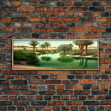 Load image into Gallery viewer, Desert Oasis Watercolor Landscape Canvas Print - Perfect for Living Room, Bedroom, Panoramic Extra Wide Format Art