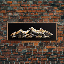 Load image into Gallery viewer, Black & Gold Mountain Landscape Painting, Framed Canvas Print, Panoramic Art, Extra Wide Art, Center Piece Decor, 24 x 72 Art, Huge Art