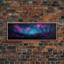 Load image into Gallery viewer, Beautiful Fantasy Forest, Framed Canvas Print, Fantasy Art, Butterflies and Fireflies Light up a Fairy Forest At Night, Framed Wall Art