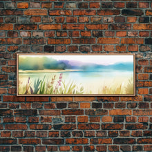 Carregar imagem no visualizador da galeria, Abstract Nature Wall Art Print, Wildflowers, Lake, River, Watercolor Art, Large Canvas Art Print, Panoramic, Wall Art, Canvas Print
