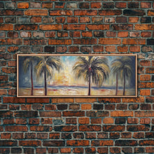 Carregar imagem no visualizador da galeria, Abstract Beach Canvas Art Print, Sunset, Coconut Trees, Textured Abstract Print, Canvas Wall Art Beach, Panoramic, Wall Art, Canvas Print