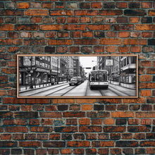 Load image into Gallery viewer, Big City Canvas Print, City Art, Cars, Bus, Buildings, Large Urban Art Print, Original Art, Wall Decor, Panoramic, Wall Art, Canvas Print